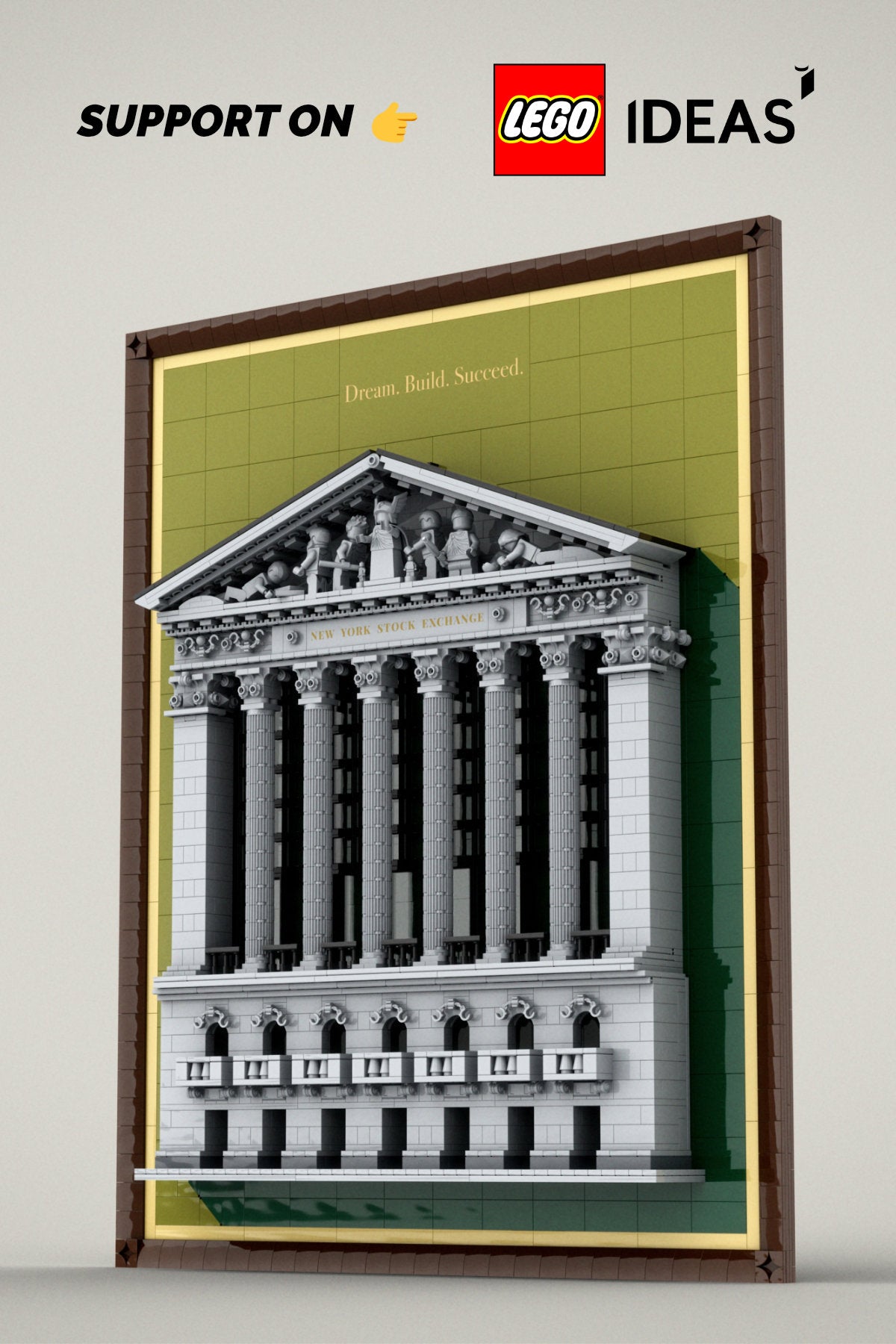 LEGO model of a classical building with 'LEGO IDEAS' logo and text above.